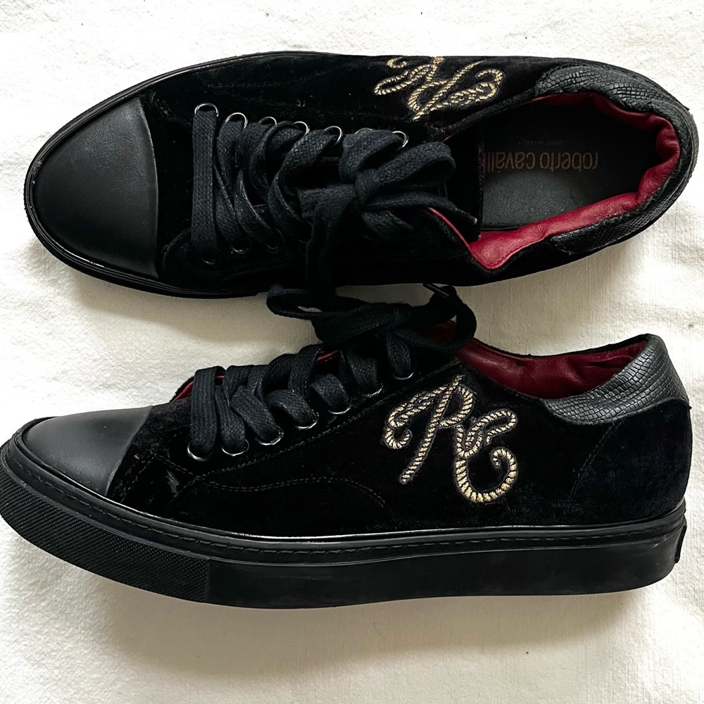 Authentic Roberto Cavalli Side Logo Leather and Suede Sneakers Size 41